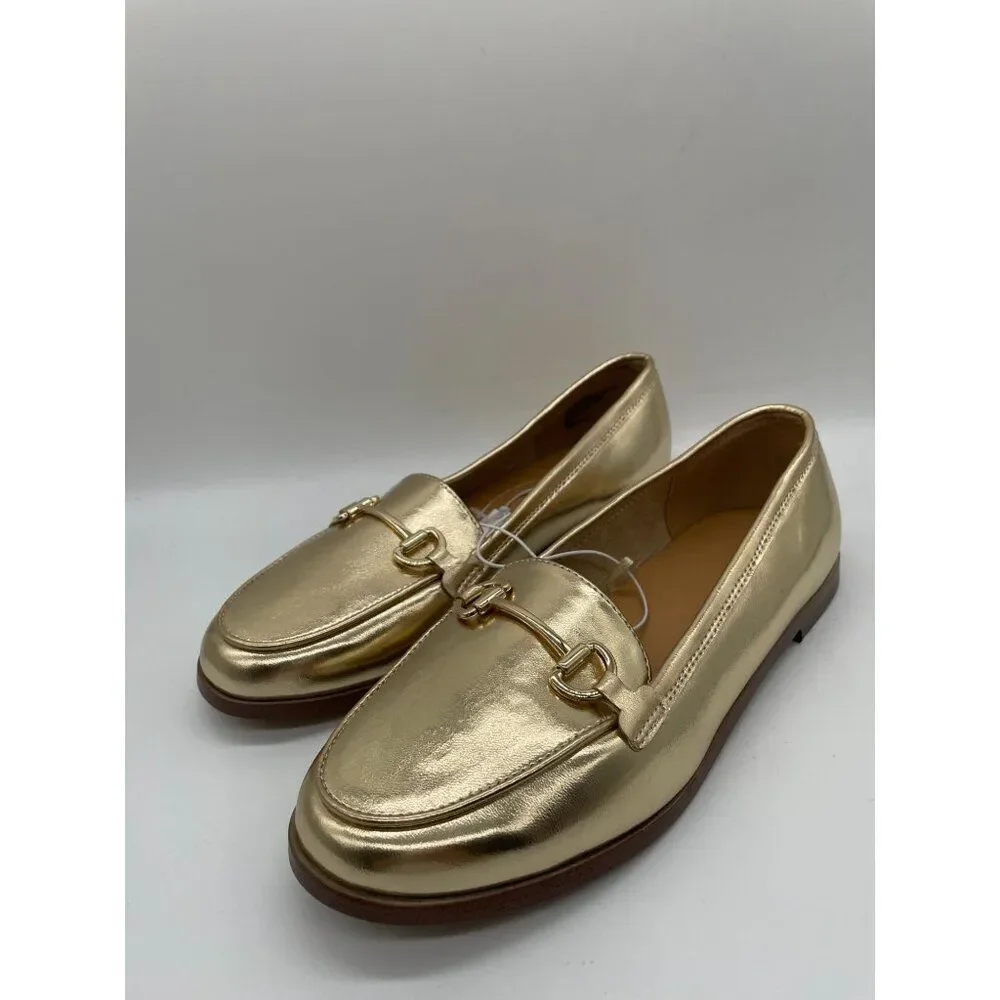 J. Crew Crew Cuts Girls Metallic Gold Horse Bit Loafers‎ Flats Sz 5 Preppy Shool